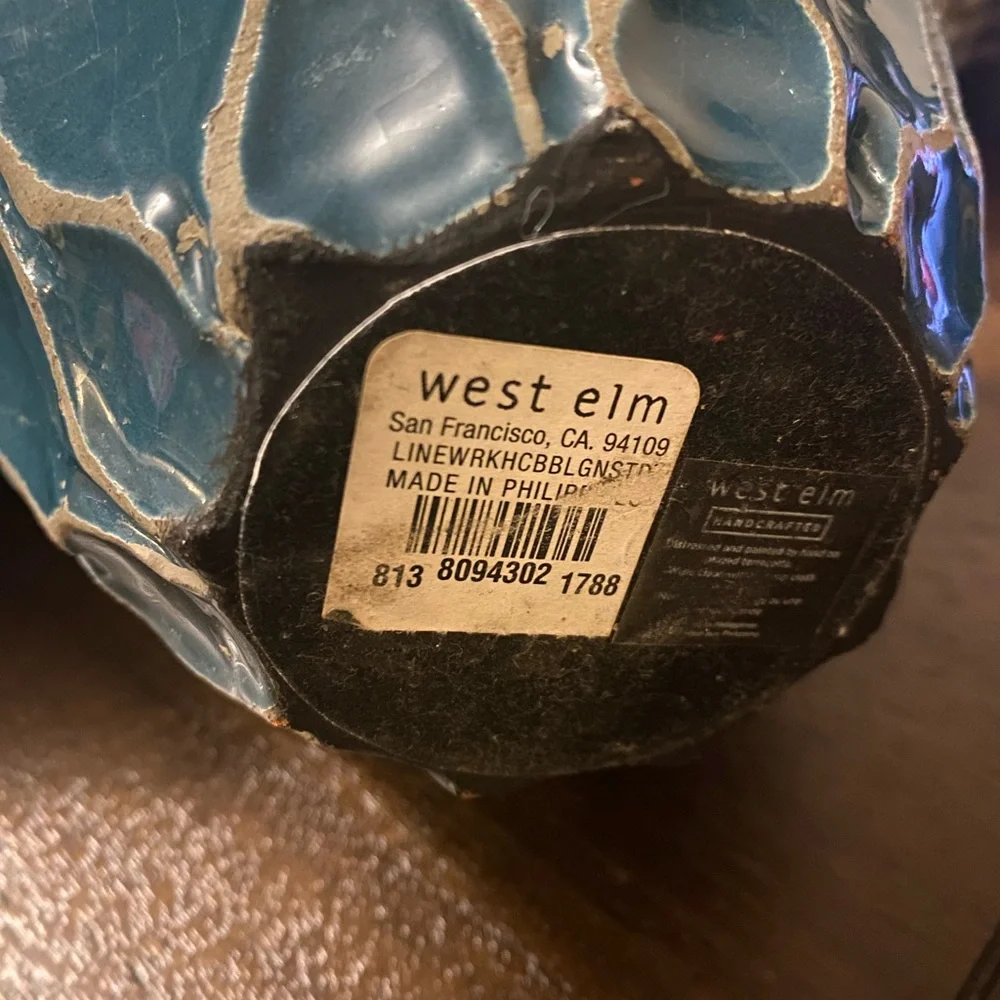 West Elm turquoise hexagon tall narrow vases.